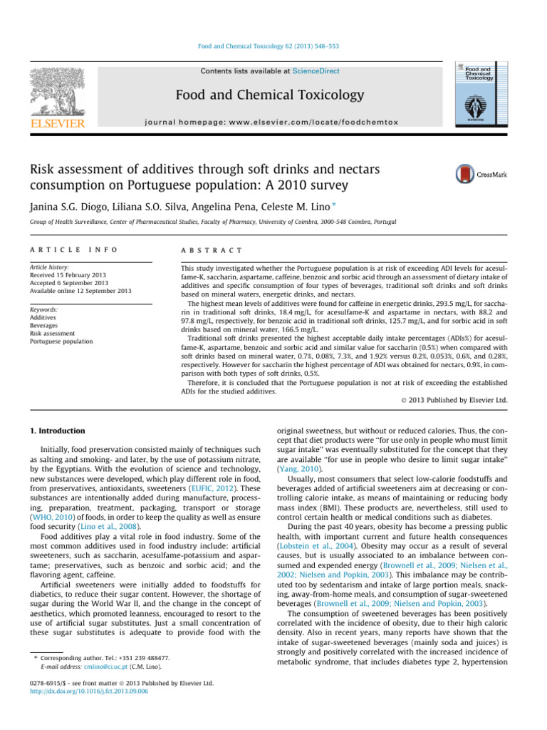 Additive Risk Assessment in Portuguese Beverages | PDF | Sugar ...