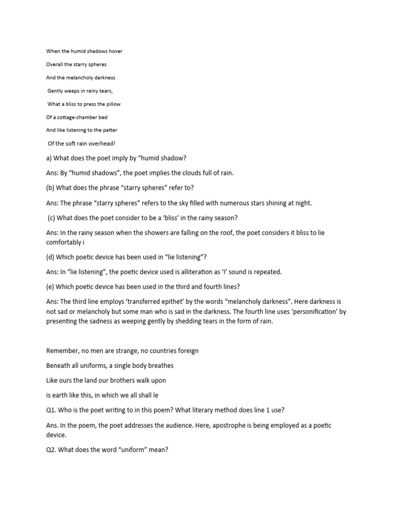 Meaning of Humid Shadows in Poetry | PDF | Poetry