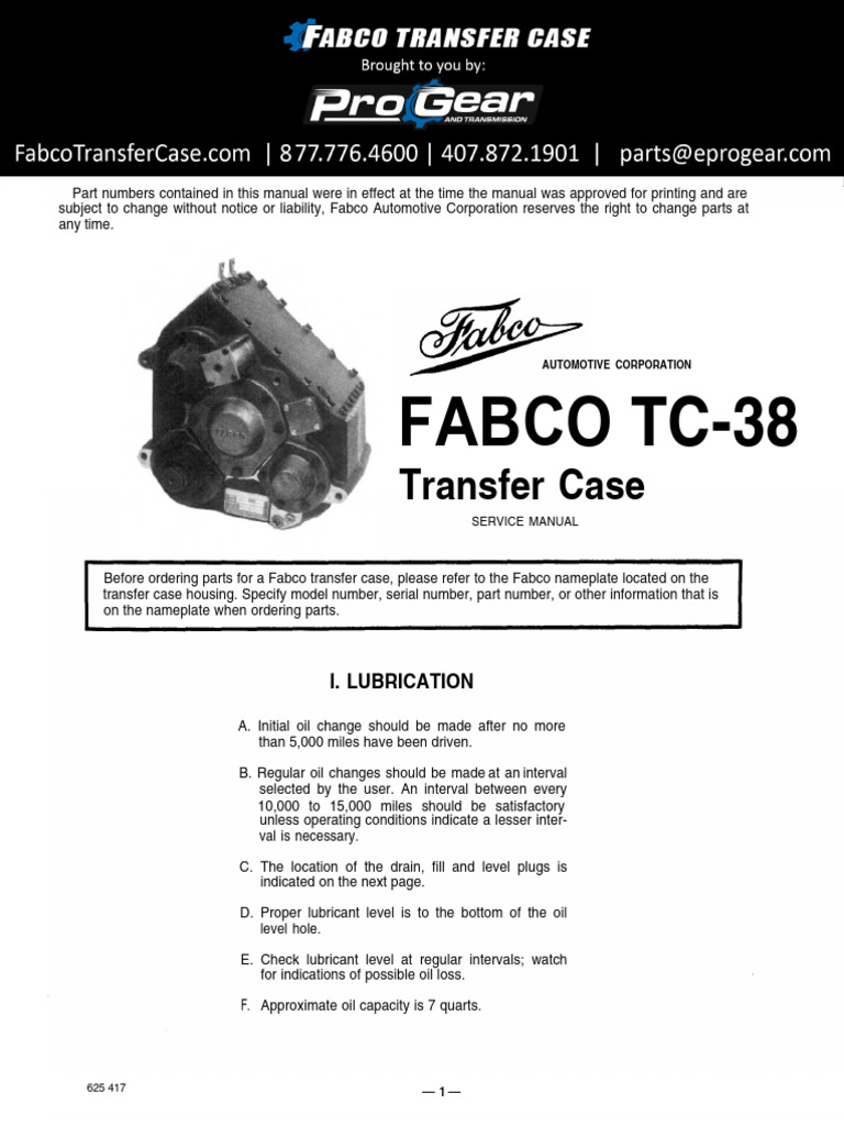 Fabco TC-38 Transfer Case Manual | PDF | Axle | Motor Oil