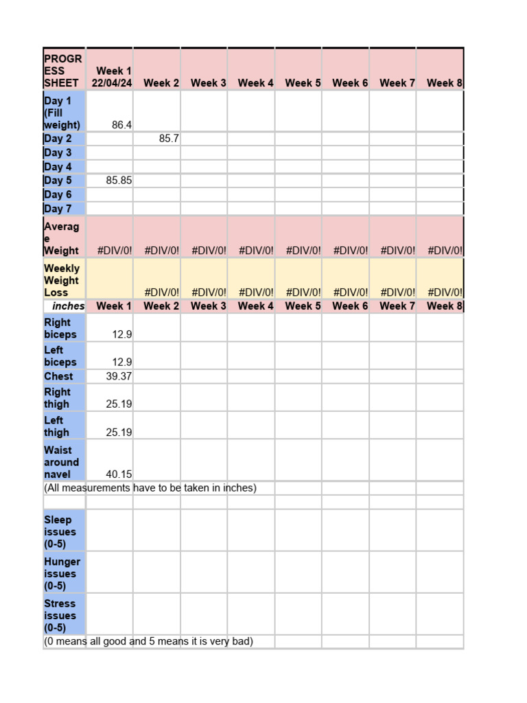 Weekly Progress Tracking Sheet | PDF | Determinants Of Health | Human ...