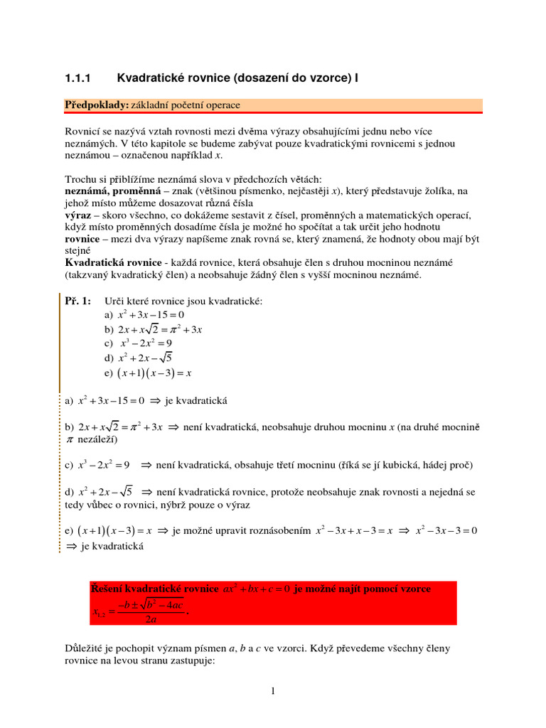 Kvadraticke Rovnice-Ucebncie Matematiky Pro Gympli | PDF