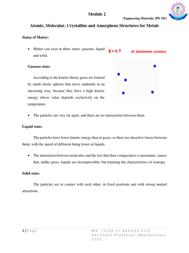 Atomic, Molecular, Crytalline and Amorphous Structures For Metals-1 ...