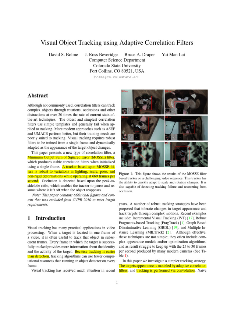 MOSSE Filter for Visual Object Tracking | PDF | Fourier Transform ...