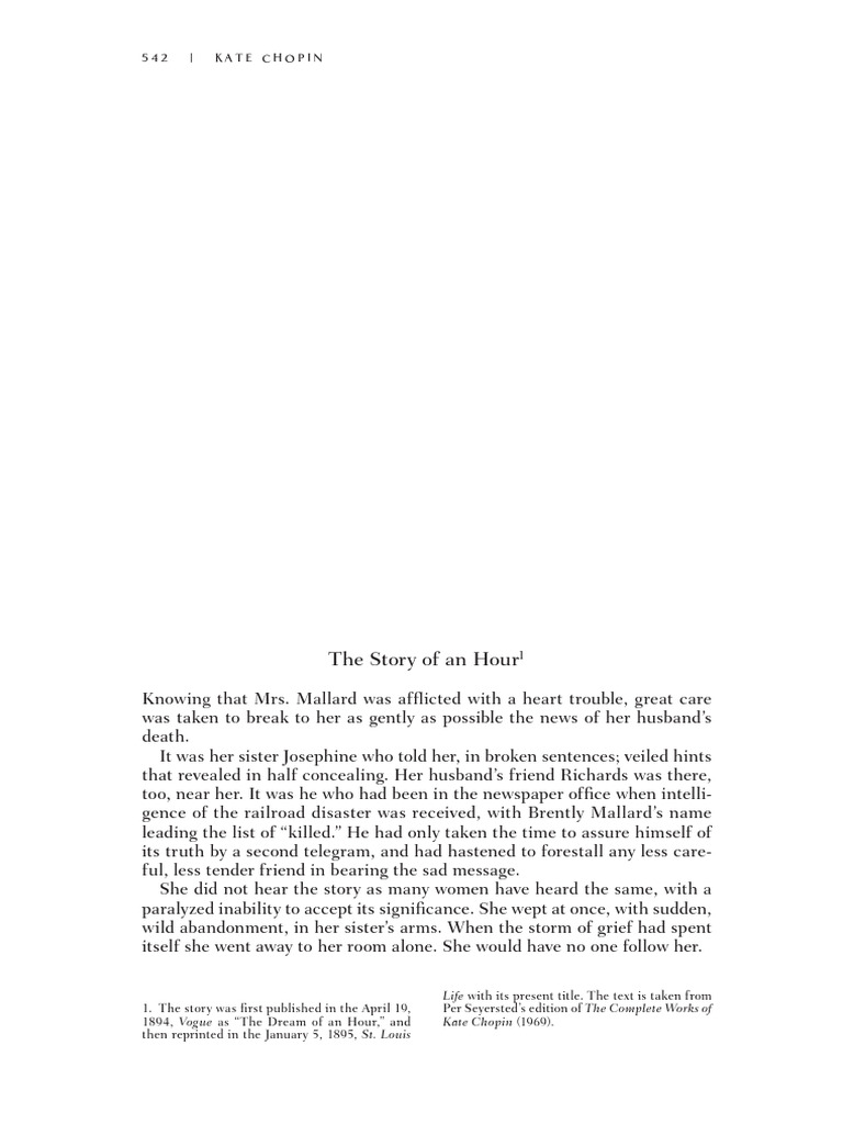 The Story of an Hour Overview | PDF
