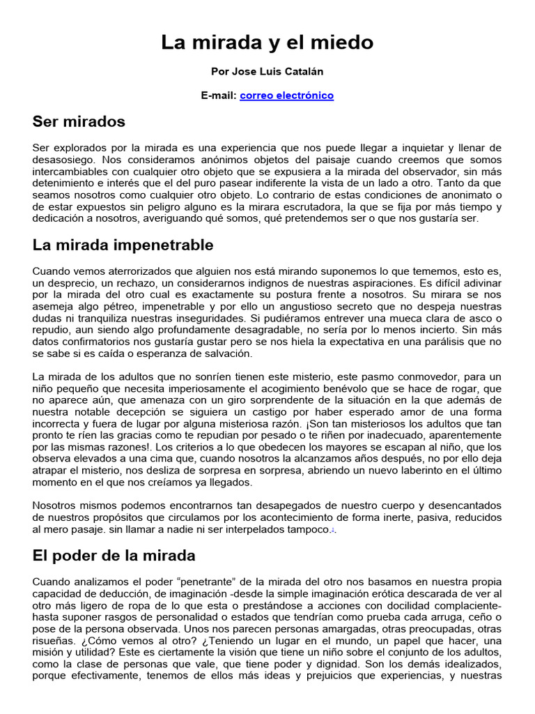 La Mirada y el Miedo: Un Análisis | PDF | Amor | Vergüenza