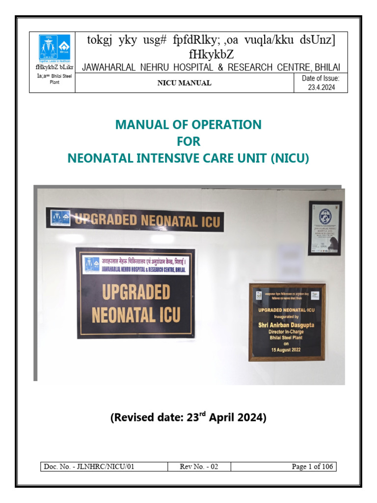 NICU Operation Manual - JLNHRC 2024 | PDF | Neonatal Intensive Care ...