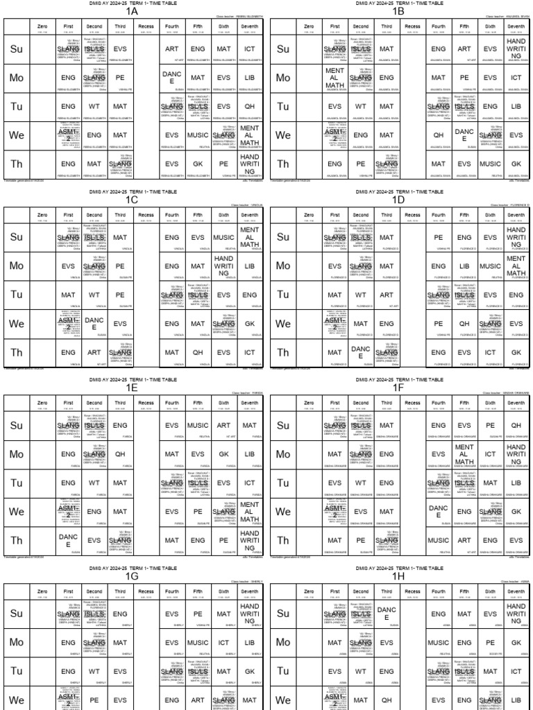 DMIS 2024-25 Term 1 Timetables | PDF