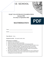 Sevenoaks School 11 Plus Maths Entrance Examination 2021