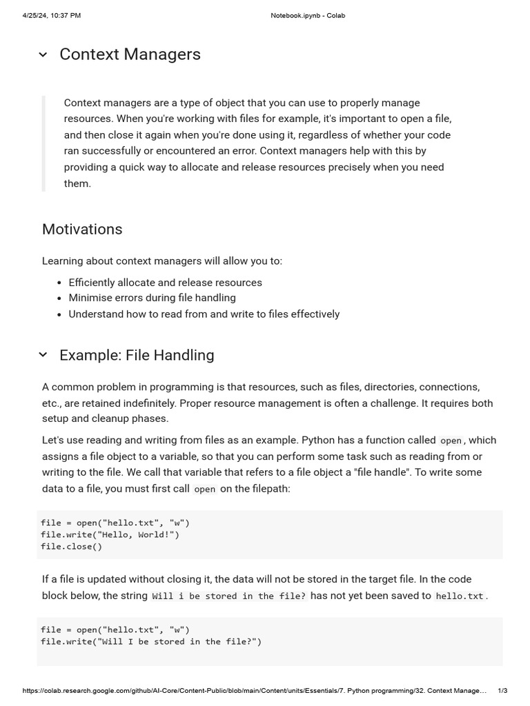 Context Manager | PDF | Computer File | Python (Programming Language)