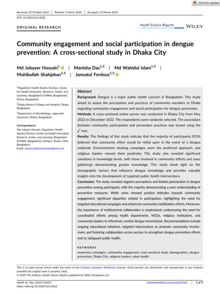 Community Engagement and Social Participation in Dengue Prevention: A ...