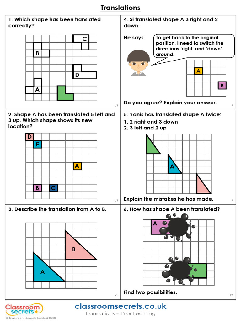 Shape Translation Worksheet Answers | PDF