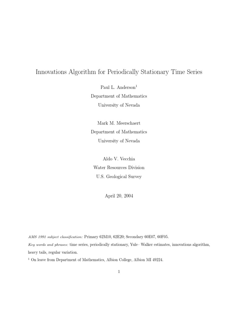 Innovations Algorithm for PARMA Time Series | PDF | Autoregressive ...