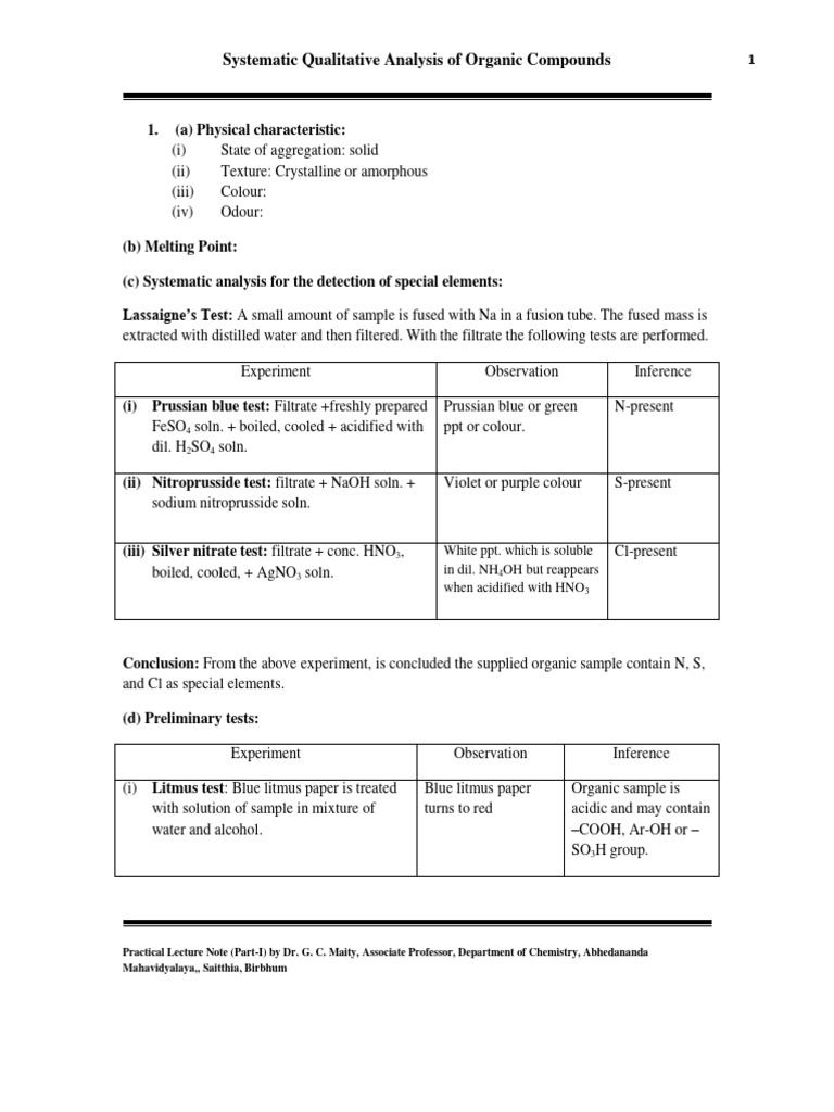 Qualitative Analysis of Organic Compounds | PDF | Sodium Bicarbonate ...