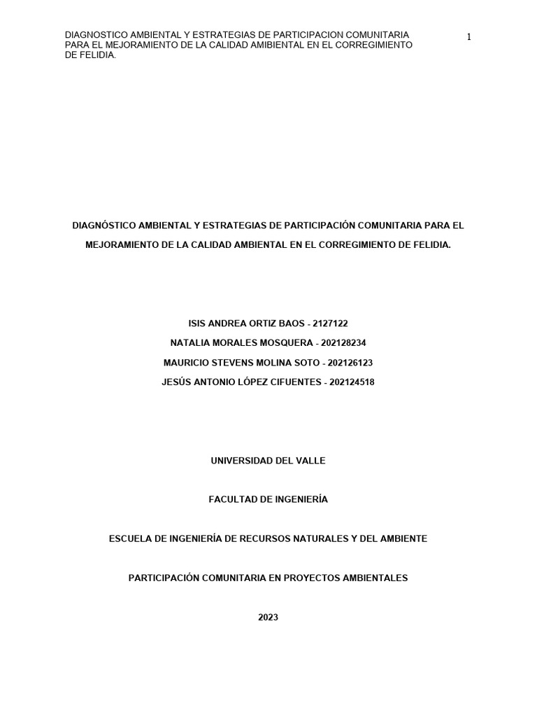 Estrategias para Mejorar Calidad Ambiental en Felidia | PDF | Entorno ...