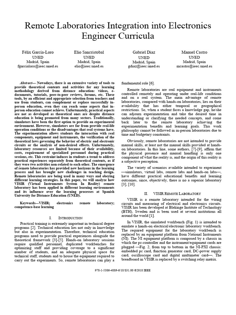 Remote Laboratories Integration Into Electronics Engineer Curricula ...