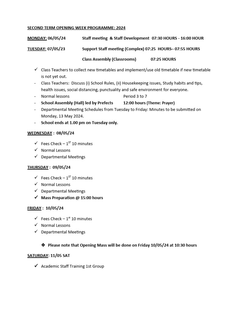 Opening Week Programme 2024 Term 2 | PDF