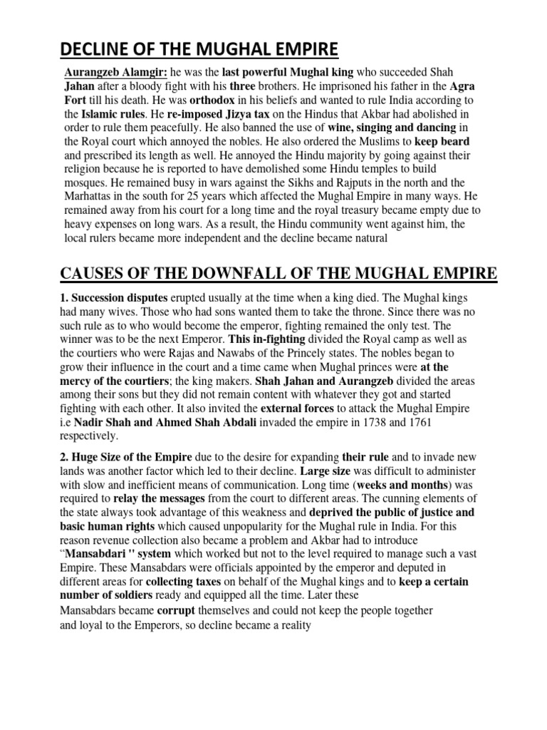 Decline of the Mughals | PDF | Mughal Empire