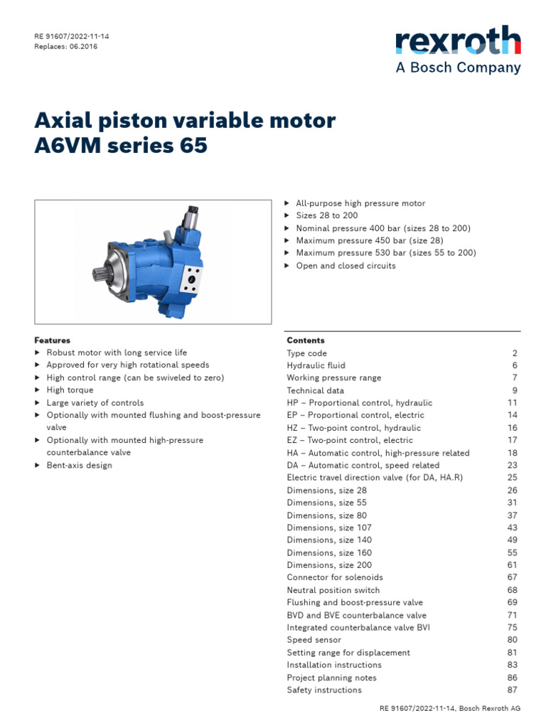 A6VM Series 65 Axial Piston Motor Guide | PDF | Pump | Valve