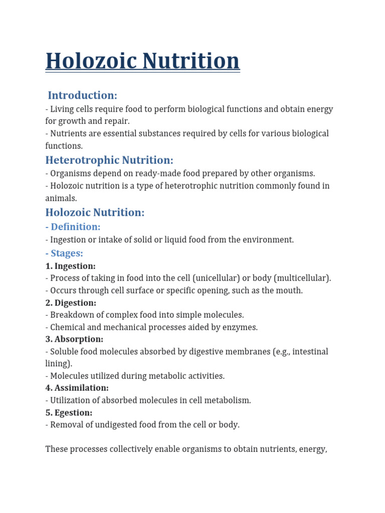 What Is Holozoic Nutrition Class 7 Short Answer