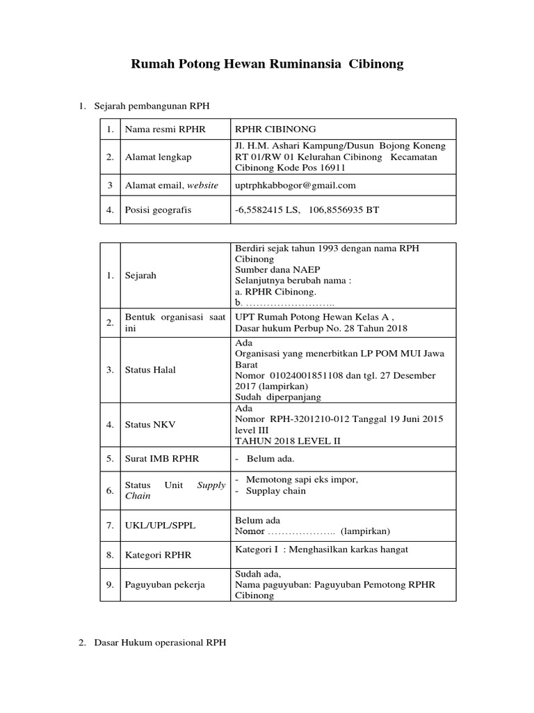 Rumah Potong Hewan Ruminansia Cibinong | PDF