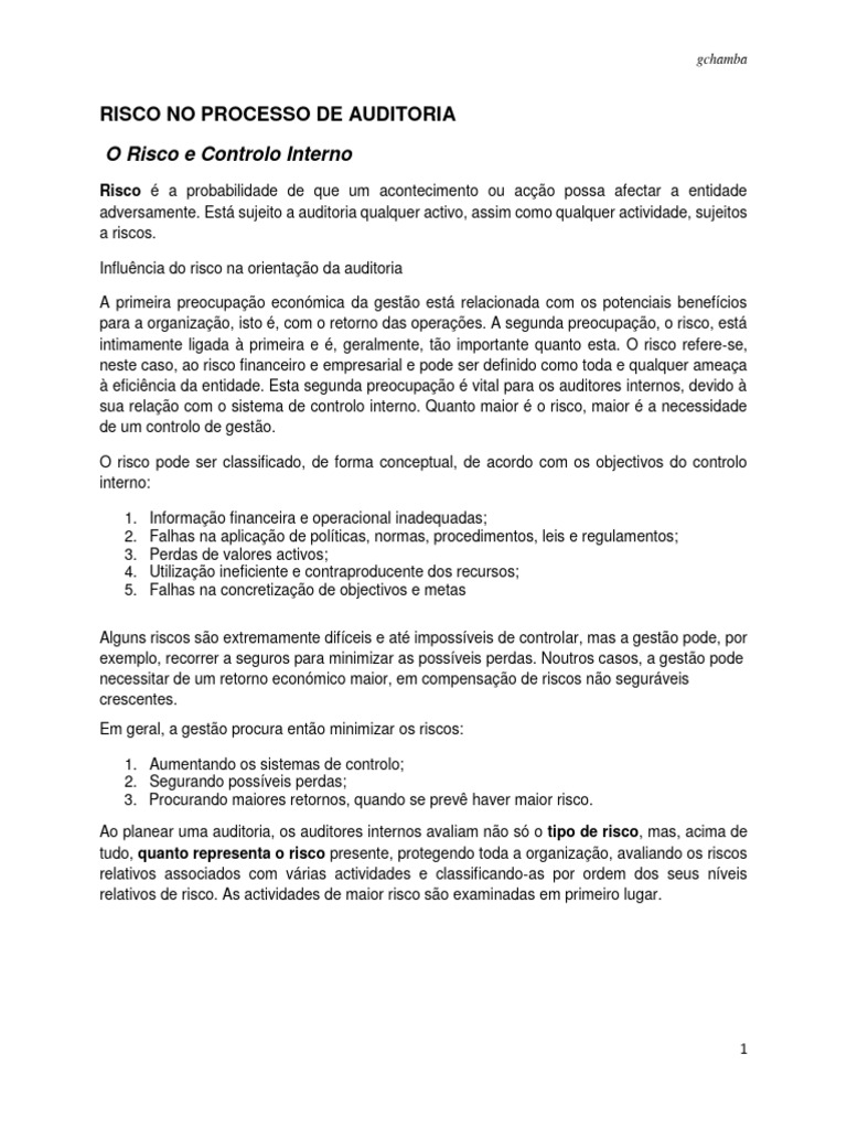 Avaliação de Riscos em Auditoria | PDF | Avaliação de risco | Economia
