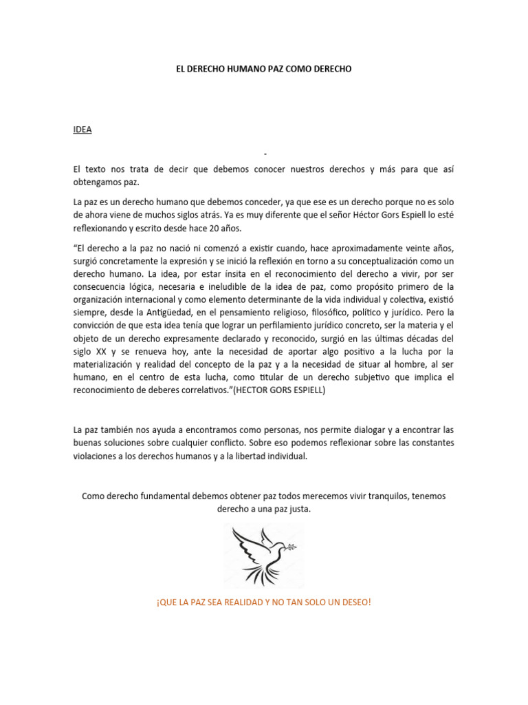 Derecho Humano a la Paz: Reflexión | PDF
