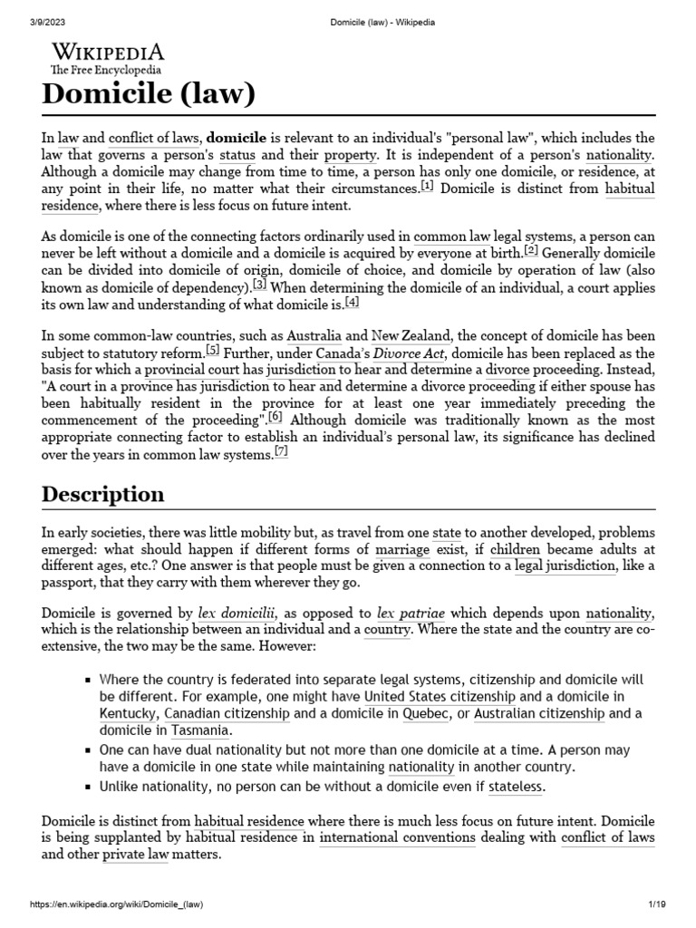Domicile (Law) - Wikipedia - MUST HAVE | PDF | Domicile (Law) | Government
