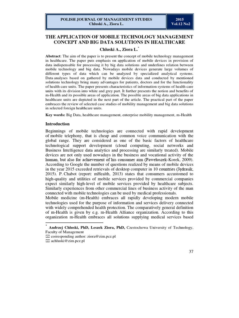 Mobile Tech & Big Data in Healthcare | PDF | Health Care | Electronic ...