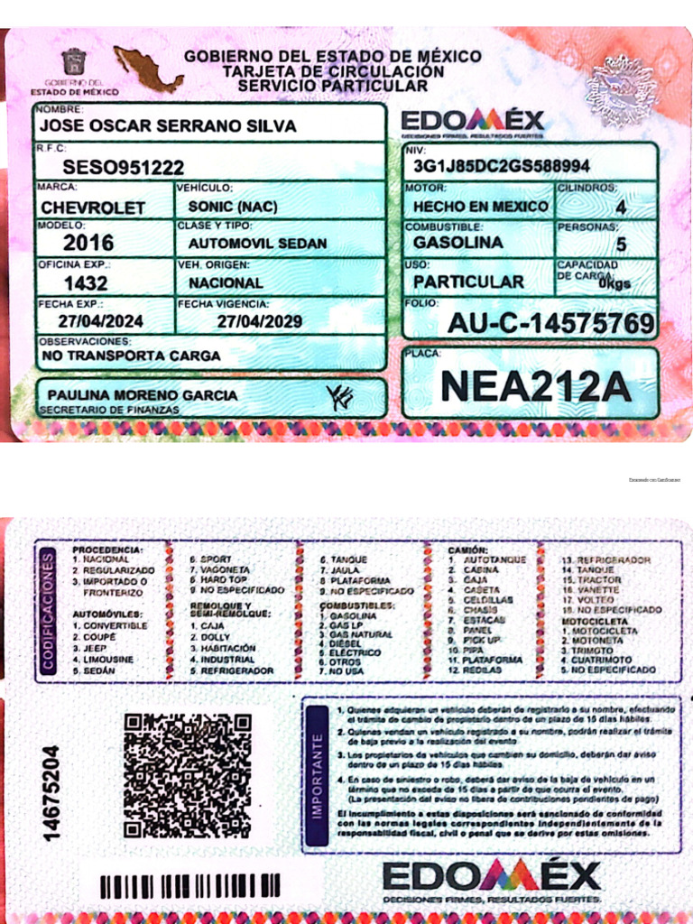 Tarjeta Circulación Edomex Pdf 