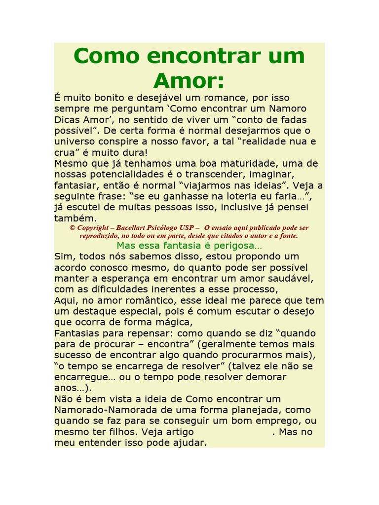 Como Encontrar Um Amor | PDF | Amor | Tempo