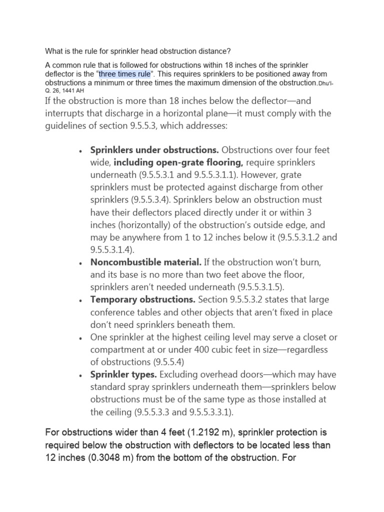Rule for sprinkler head obstruction distance PDF Fire Sprinkler System Ceiling