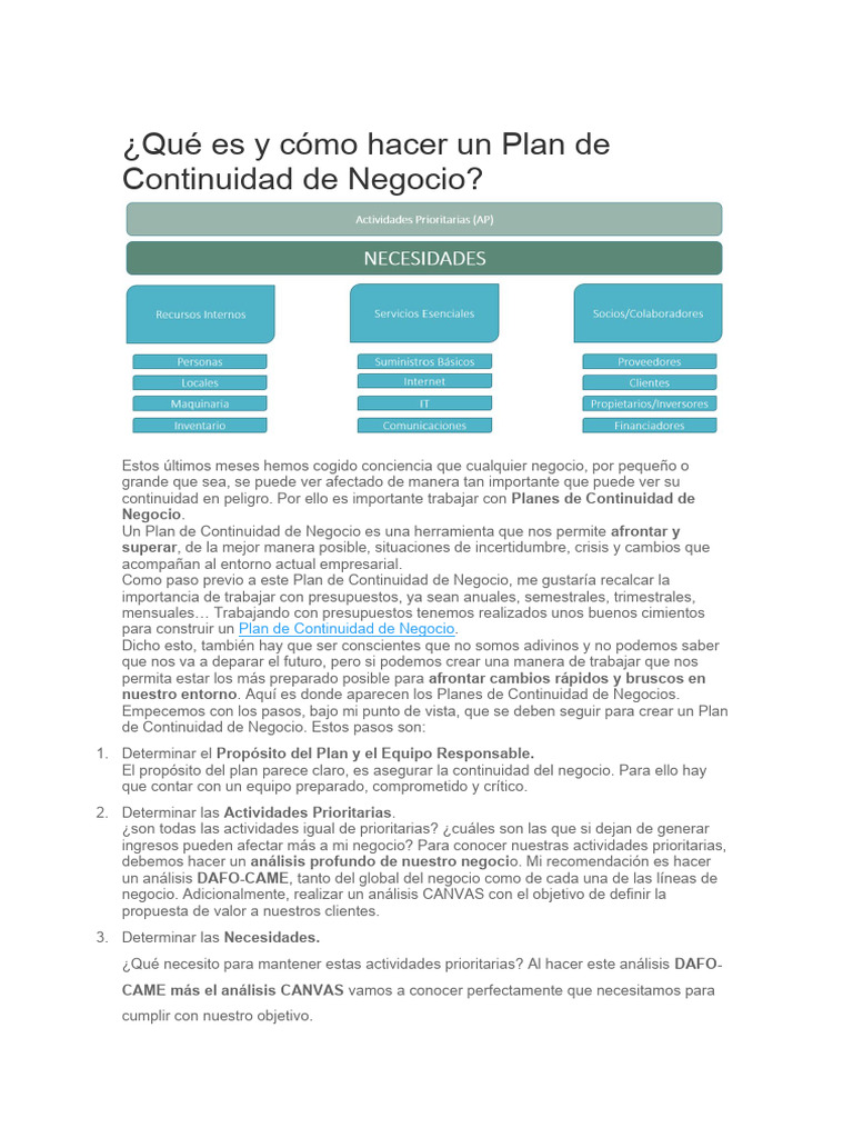 Cómo Crear un Plan de Continuidad Empresarial | PDF | Economias