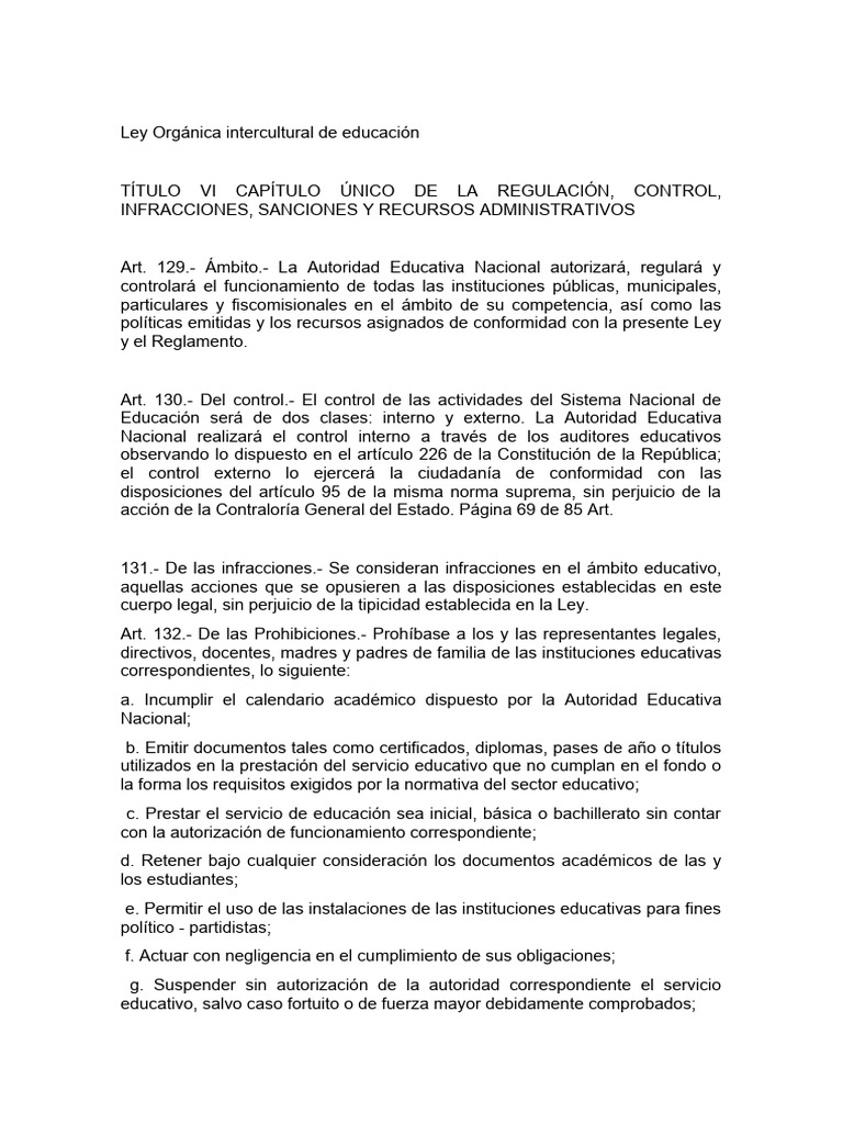 Ley Orgánica Intercultural de Educación | PDF | La violencia contra las ...