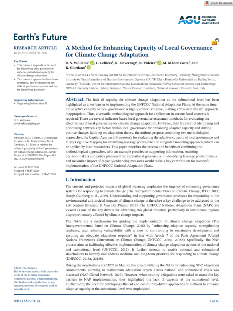 A Method for Enhancing Capacity of Local Governance for Climate Change ...
