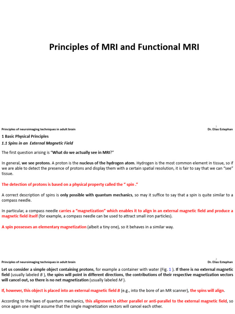 Neuroimaging Techniques: MRI Principles | PDF | Magnetic Resonance ...