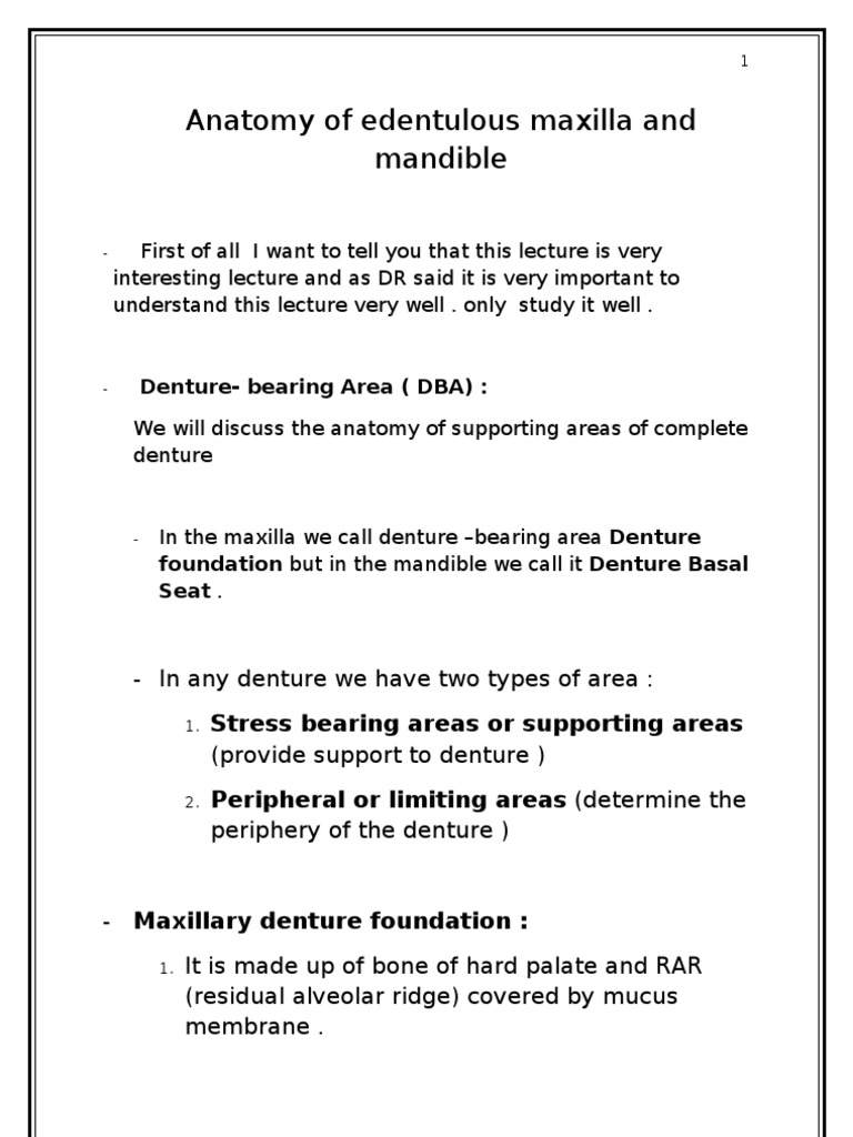 Anatomy of Edentouls Maxilla and Mandible | PDF