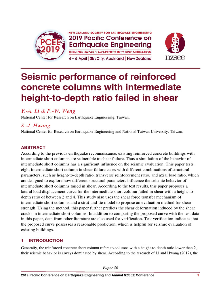 NZSEE Seismic Performance of Reinforced Concrete Columns With ...
