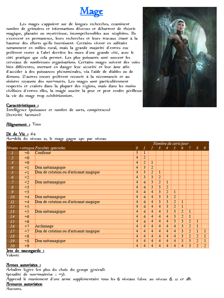 Caractéristiques des Mages en D&D | PDF