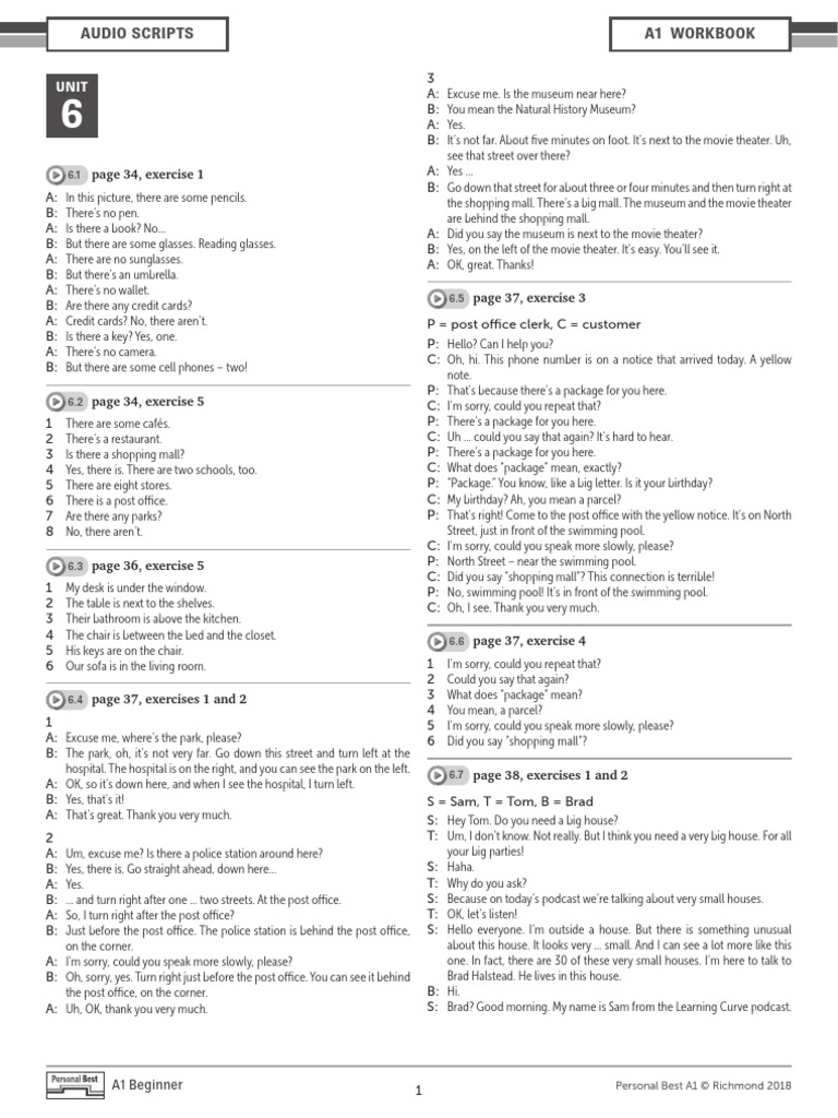 A1 Beginner Audio Scripts Workbook | PDF