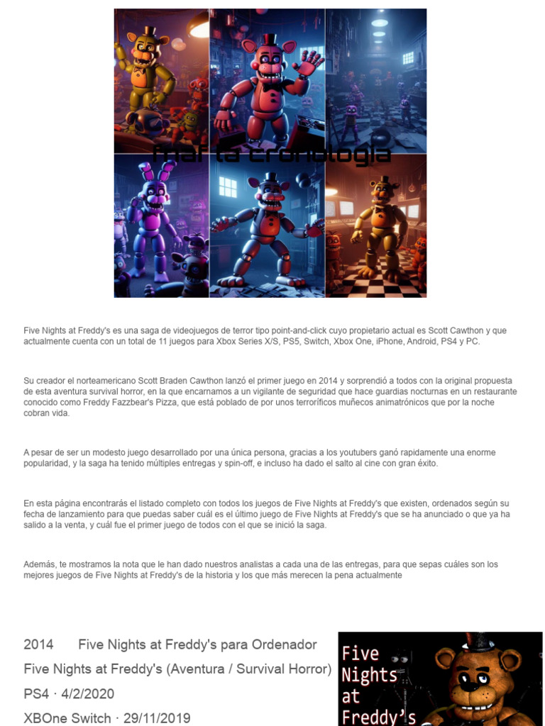 La Fnaf de Cronología | PDF | Juego de azar | Videojuegos