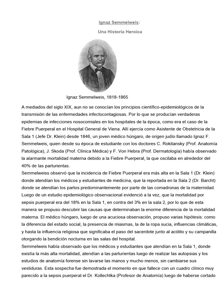 Semmelweis: Héroe de la Higiene Médica | PDF | Medicina | Causas de la ...