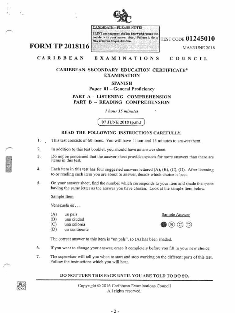 Spanish Paper 1 2018 - Rotated | PDF