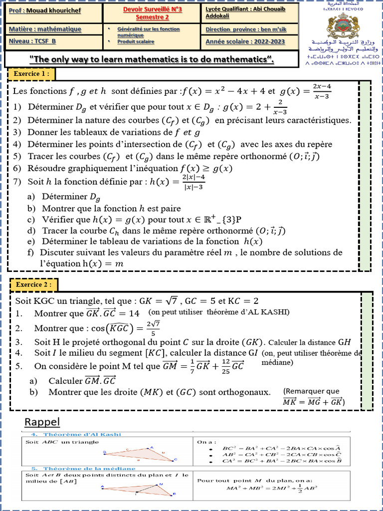 Devoir de mathématiques TCSF 2022-2023 | PDF | Fonction (Mathématiques ...