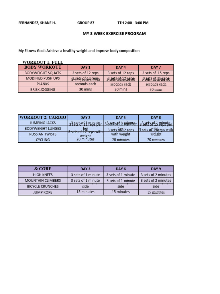 Fernandez-4 - Week Long Fitness Program Core | PDF | Aerobic Exercise ...