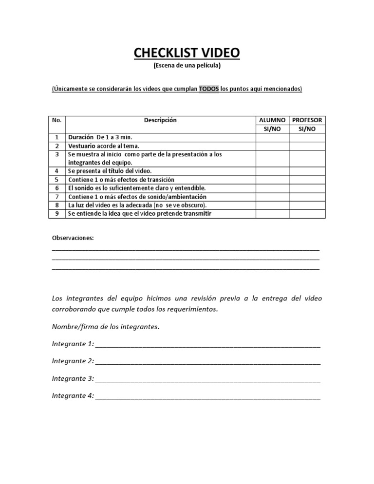 Checklist Video | PDF