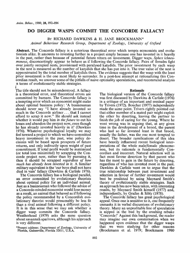 Digger Wasps and the Concorde Fallacy | PDF | Wasp | Nest
