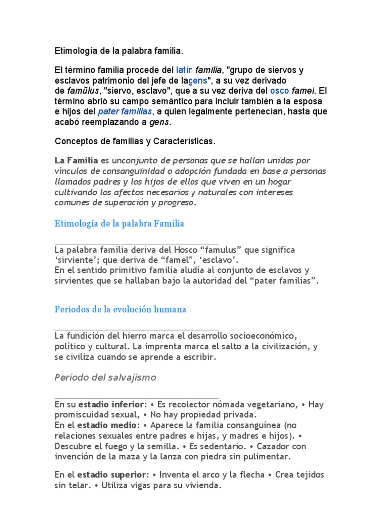 Etimología de La Palabra Familia | Descargar gratis PDF | Socialización ...