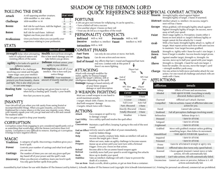 Shadow of the Demon Lord Quick Guide | PDF