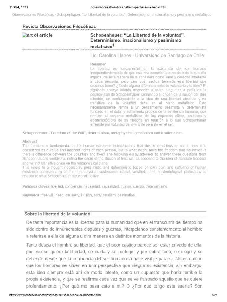 Schopenhauer Pdf Arthur Schopenhauer Libertad