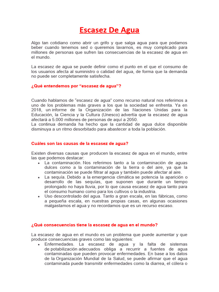 Causas y Consecuencias de la Escasez de Agua | PDF | Agua | Reservorio